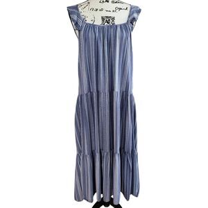 Como Vintage XXL chambray striped tank‎ midi dress tiered ruffled country prarie